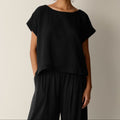 Women's black relaxed fit short sleeve top