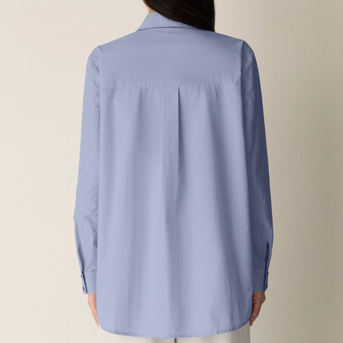 Women's blue long sleeve collared shirt