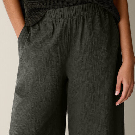 Women's elastic waist cropped wide leg pants