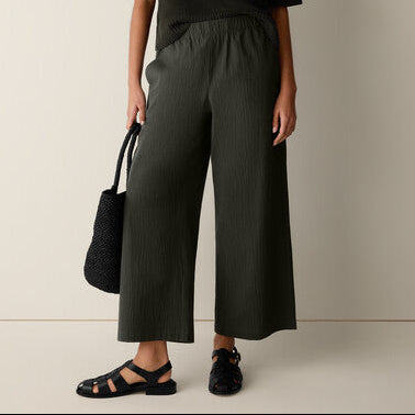 Women's elastic waist cropped wide leg pants