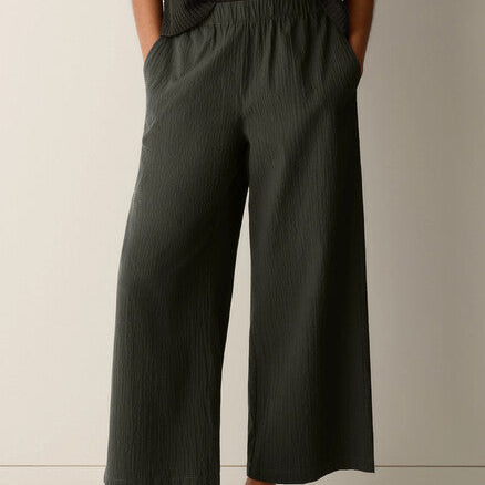 Women's elastic waist cropped wide leg pants