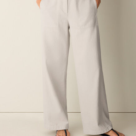 Women's mid rise cotton blend wide leg trousers