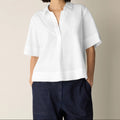 Women's short sleeve v neck button front shirt