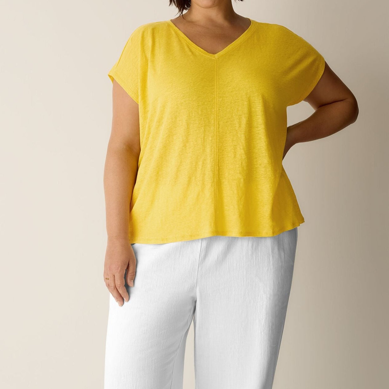 Women's yellow v neck casual short sleeve top