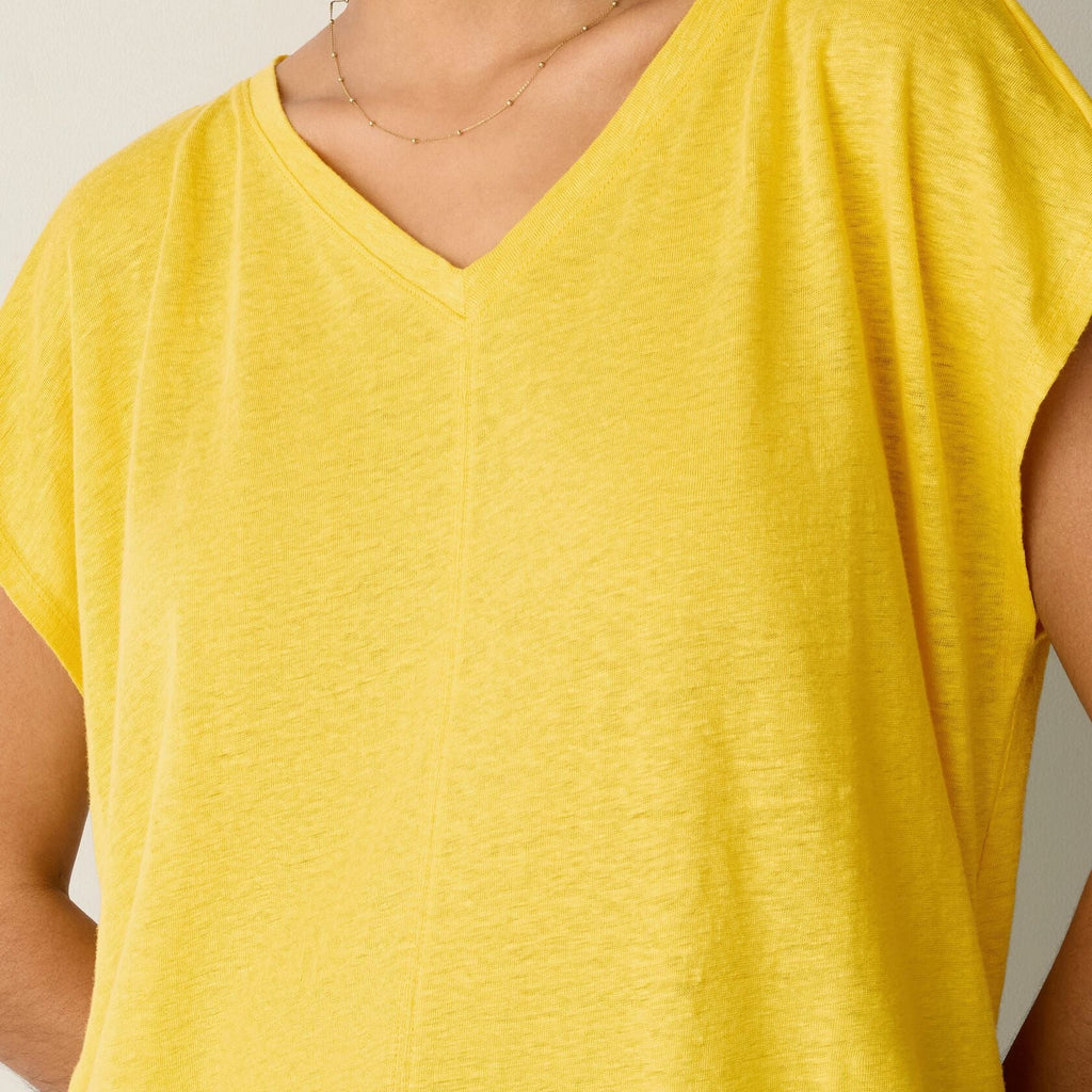 Women's yellow v neck casual short sleeve top