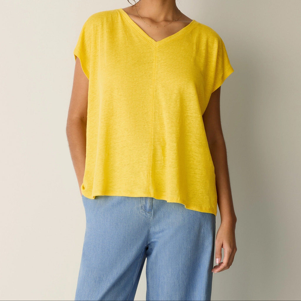 Women's yellow v neck casual short sleeve top