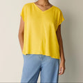 Women's yellow v neck casual short sleeve top